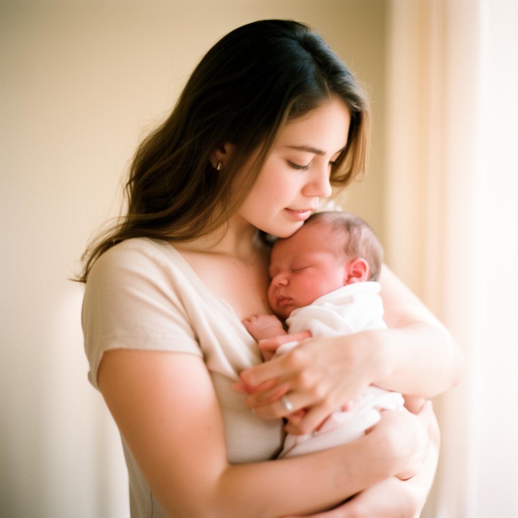 Mãe acolhendo seu bebê recém-nascido com carinho